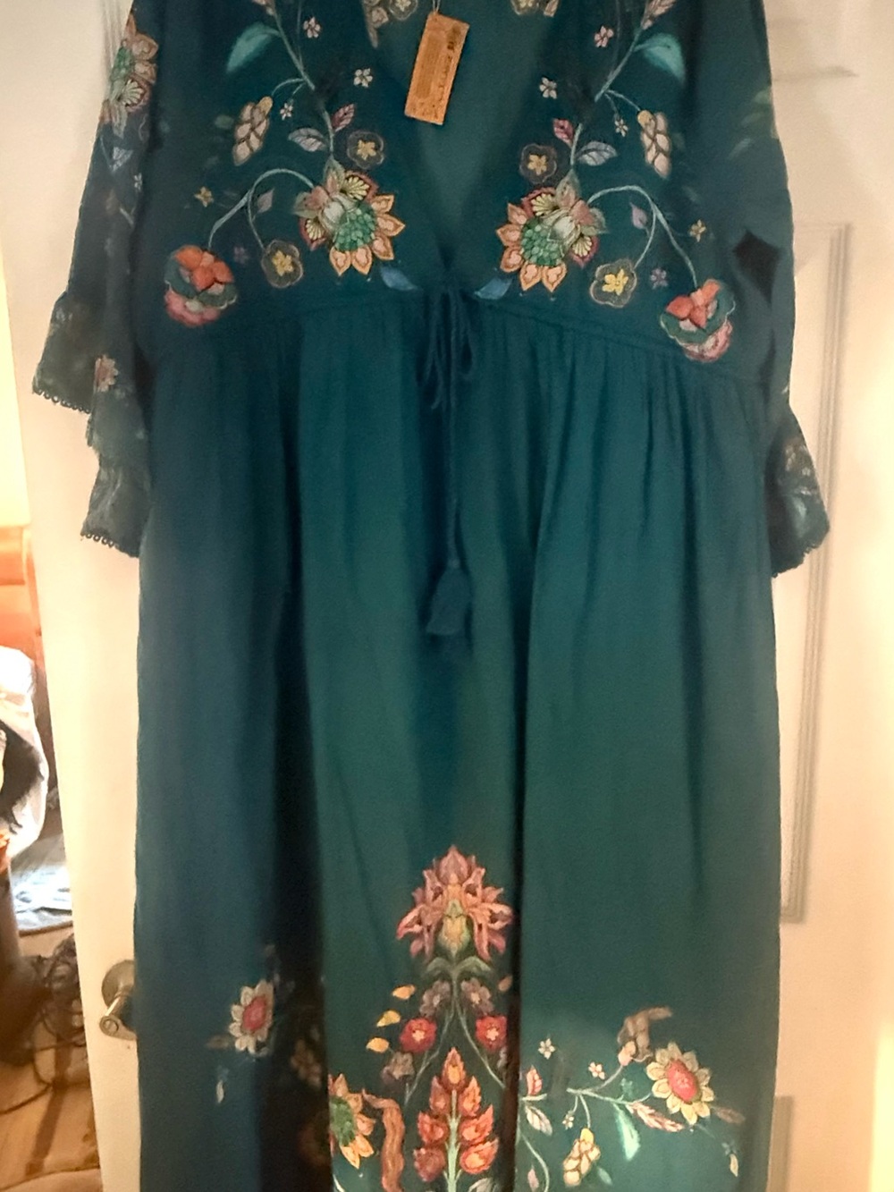 NATURAL LIFE Teal Floral Embroidered Maxi Dress